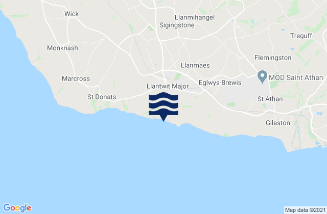 Mapa da tábua de marés em Llantwit Major, United Kingdom