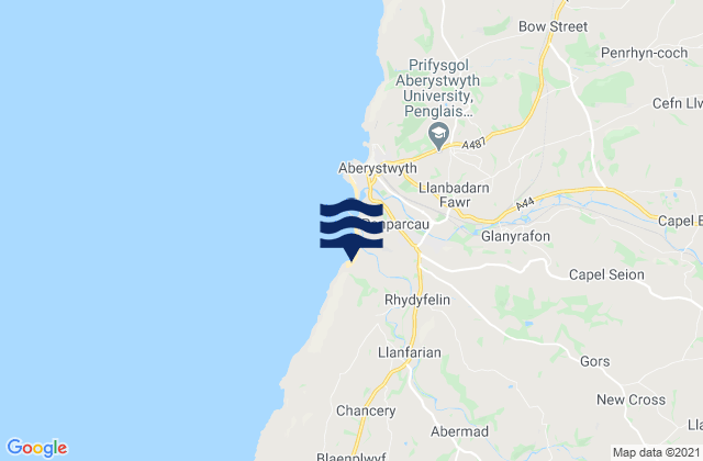 Mapa da tábua de marés em Lledrod, United Kingdom