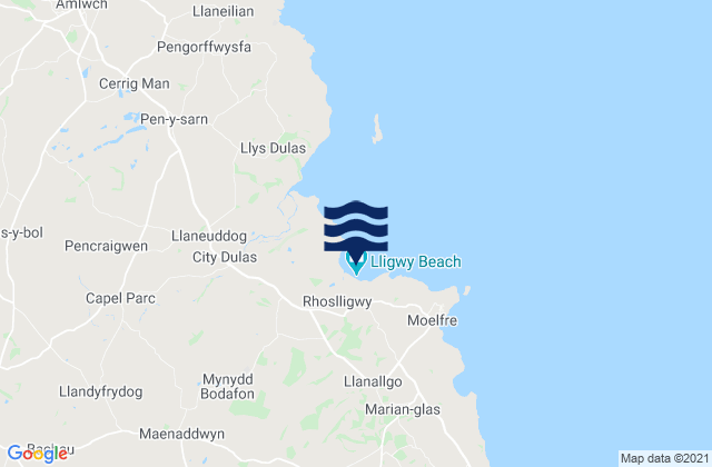Mapa da tábua de marés em Lligwy Bay Beach, United Kingdom