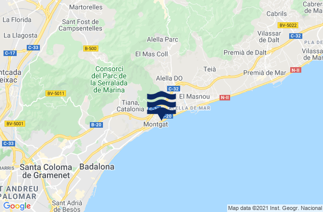 Mapa da tábua de marés em Lliçà de Vall, Spain