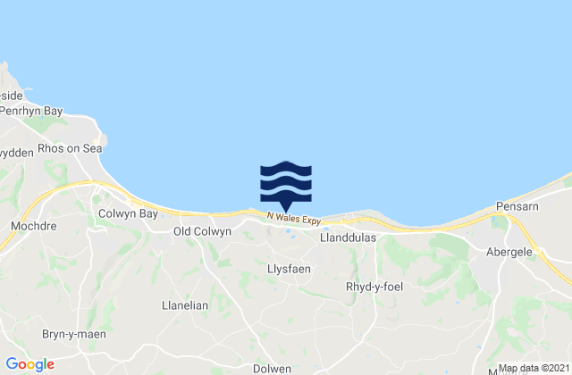 Mapa da tábua de marés em Llysfaen, United Kingdom