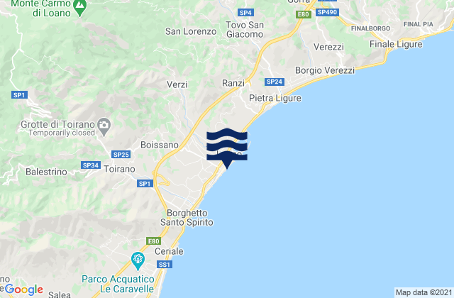 Mapa da tábua de marés em Loano, Italy