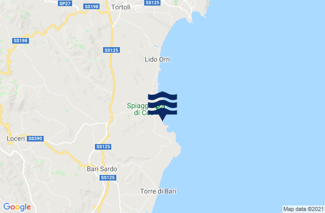 Mapa da tábua de marés em Loceri, Italy