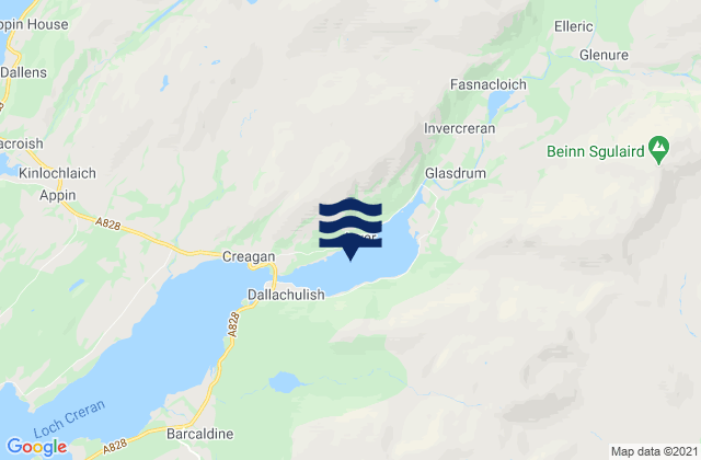 Mapa da tábua de marés em Loch Creran Head, United Kingdom