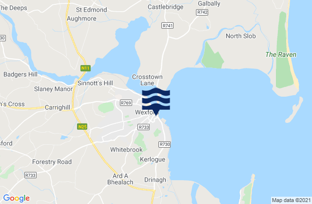 Mapa da tábua de marés em Loch Garman, Ireland
