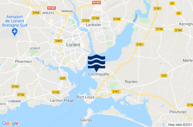 Mapa da tábua de marés em Locmiquélic, France