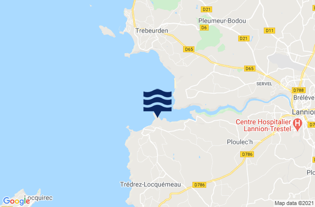 Mapa da tábua de marés em Locquémeau, France