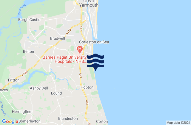 Mapa da tábua de marés em Loddon, United Kingdom