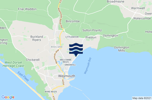 Mapa da tábua de marés em Lodmoor Beach, United Kingdom