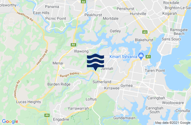 Mapa da tábua de marés em Loftus, Australia