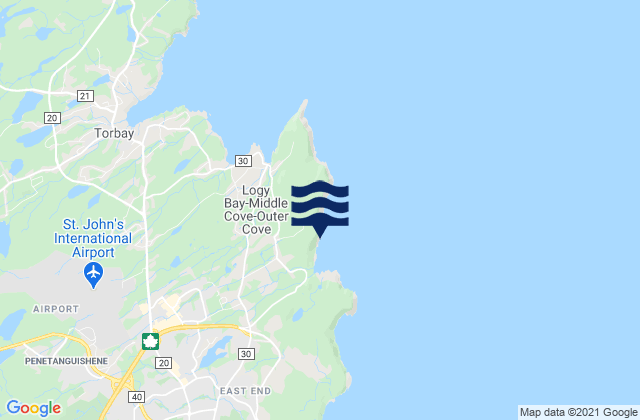 Mapa da tábua de marés em Logy Bay, Canada