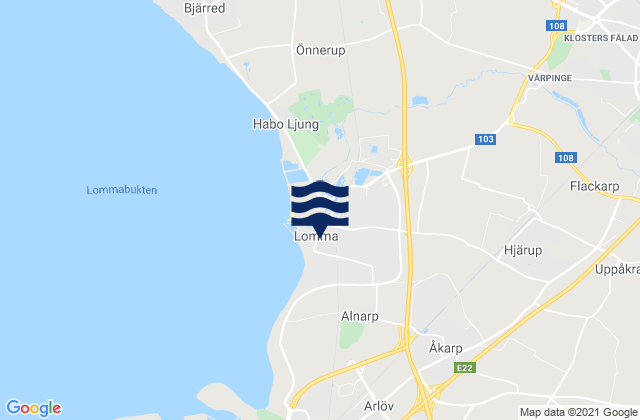Mapa da tábua de marés em Lomma, Sweden
