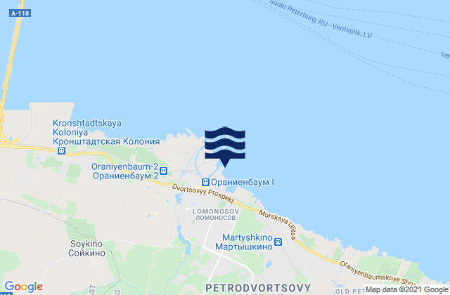 Mapa da tábua de marés em Lomonosov, Russia