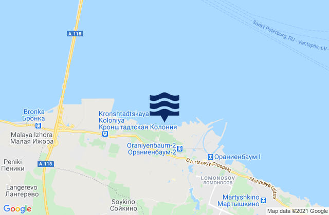 Mapa da tábua de marés em Lomonosovskiy Rayon, Russia