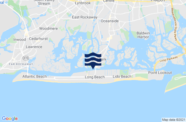 Mapa da tábua de marés em Long Beach inside between bridges, United States