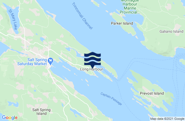 Mapa da tábua de marés em Long Harbour, Canada