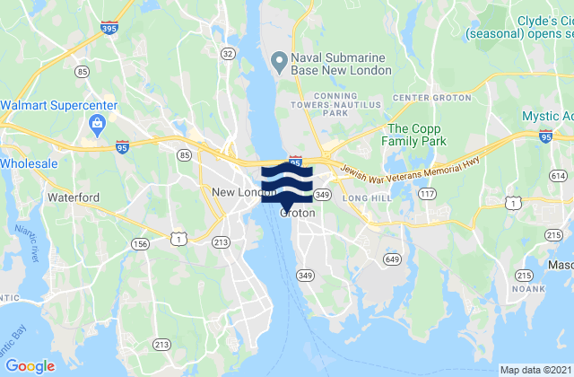 Mapa da tábua de marés em Long Hill, United States