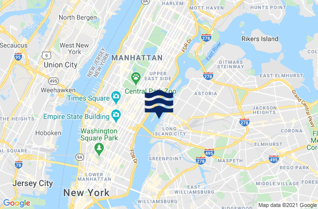 Mapa da tábua de marés em Long Island City, United States