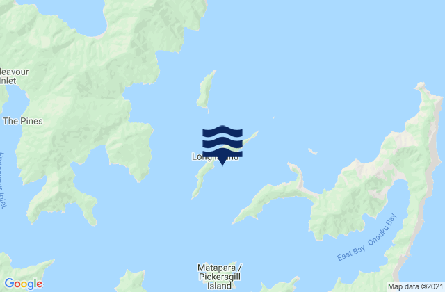 Mapa da tábua de marés em Long Island, New Zealand