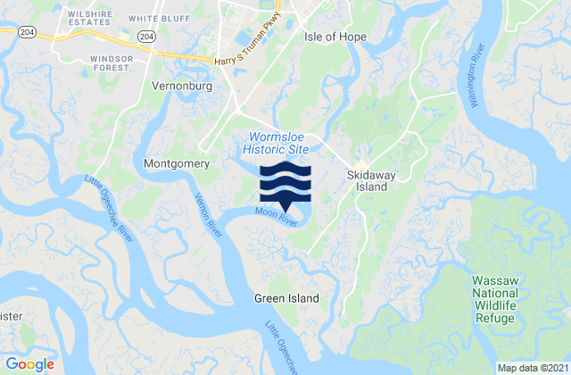 Mapa da tábua de marés em Long Island south of Skidaway River, United States
