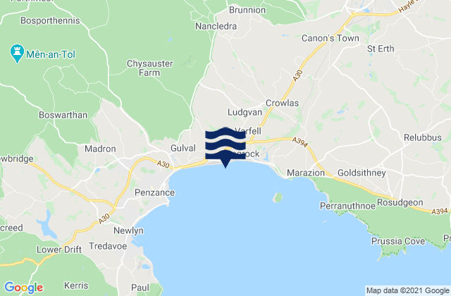 Mapa da tábua de marés em Long Rock Beach, United Kingdom