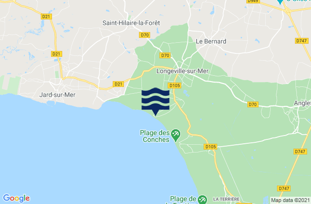 Mapa da tábua de marés em Longeville-sur-Mer, France