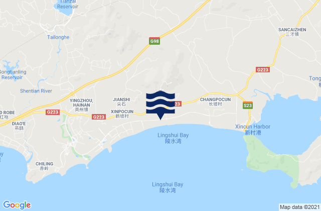 Mapa da tábua de marés em Longguang, China