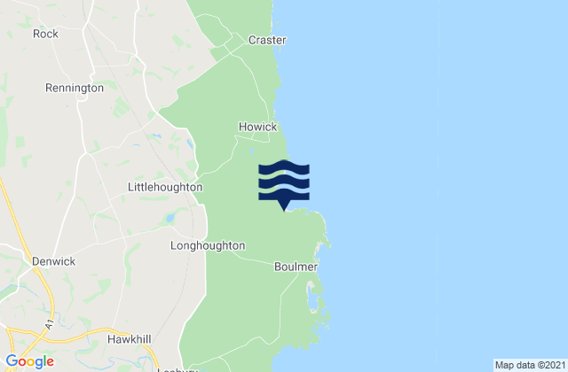 Mapa da tábua de marés em Longhoughton Beach, United Kingdom