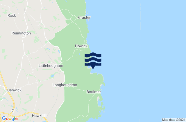 Mapa da tábua de marés em Longhoughton Steel Beach, United Kingdom