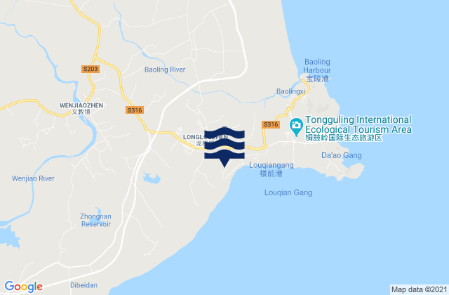 Mapa da tábua de marés em Longlou, China