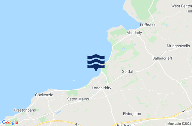 Mapa da tábua de marés em Longniddry Beach, United Kingdom