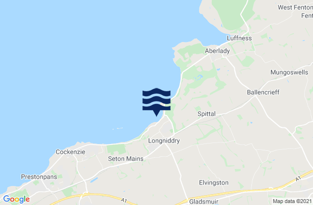 Mapa da tábua de marés em Longniddry, United Kingdom