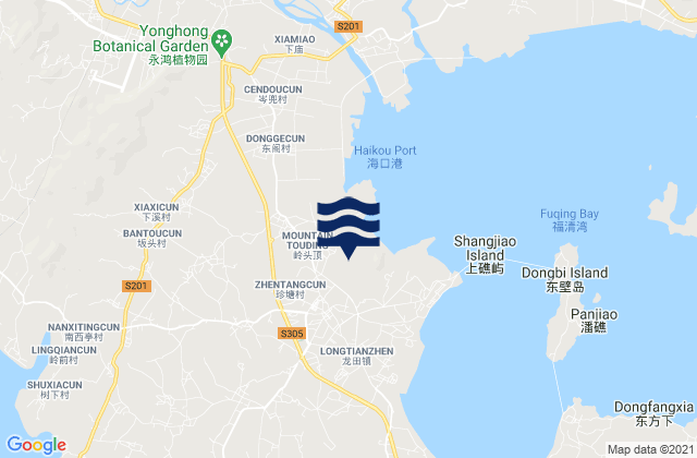 Mapa da tábua de marés em Longtian, China