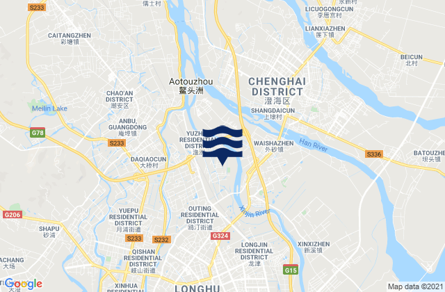 Mapa da tábua de marés em Longxiang, China