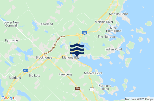 Mapa da tábua de marés em Loon Island, Canada