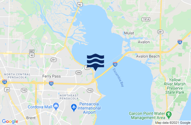 Mapa da tábua de marés em Lora Point (Escambia Bay), United States