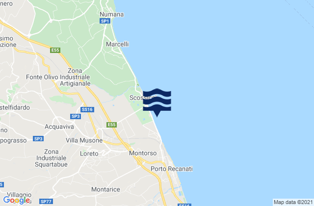 Mapa da tábua de marés em Loreto, Italy