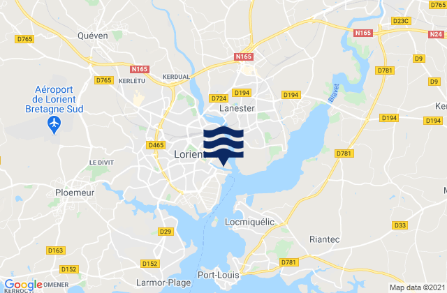 Mapa da tábua de marés em Lorient (Arsenal), France