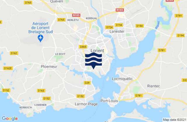 Mapa da tábua de marés em Lorient, France