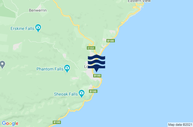 Mapa da tábua de marés em Lorne, Australia