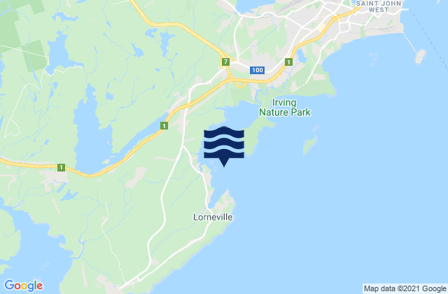 Mapa da tábua de marés em Lorneville, Canada
