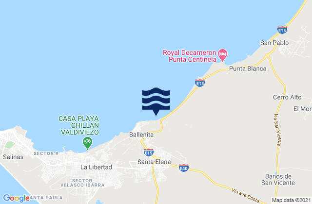 Mapa da tábua de marés em Los Capaes, Ecuador
