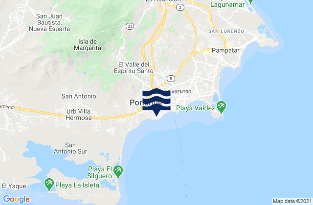 Mapa da tábua de marés em Los Cocos, Venezuela