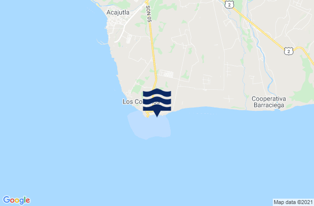 Mapa da tábua de marés em Los Cóbanos, El Salvador