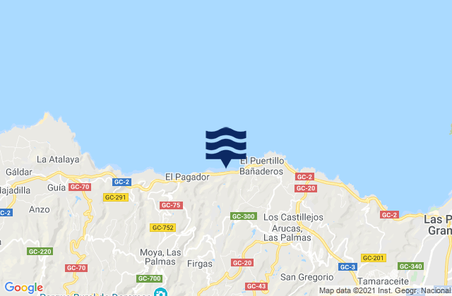 Mapa da tábua de marés em Los Enanos, Spain