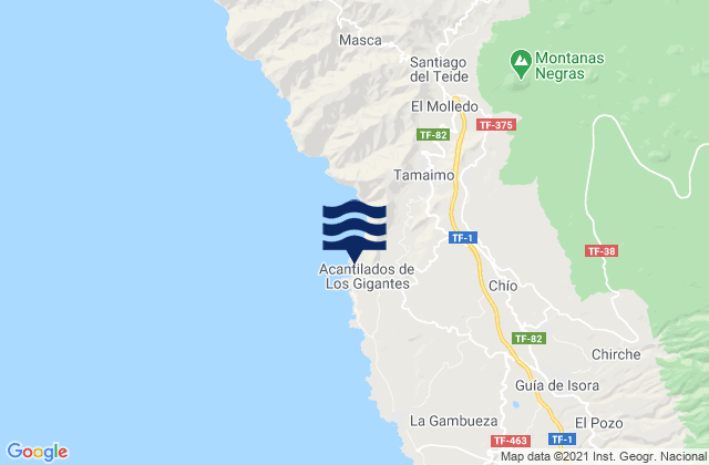 Mapa da tábua de marés em Los Gigantes, Spain