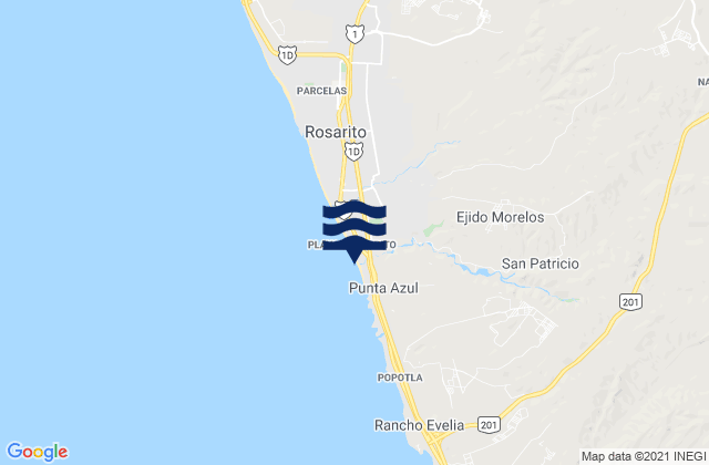Mapa da tábua de marés em Los Valles, Mexico