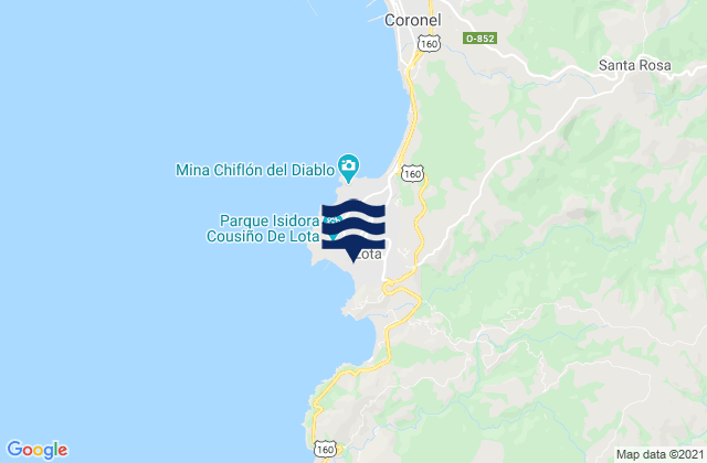 Mapa da tábua de marés em Lota, Chile