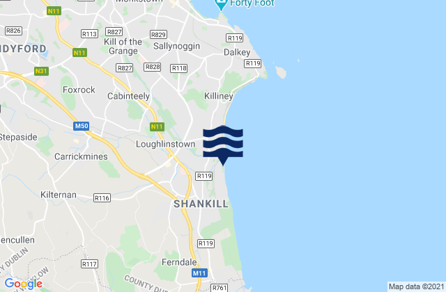 Mapa da tábua de marés em Loughlinstown, Ireland