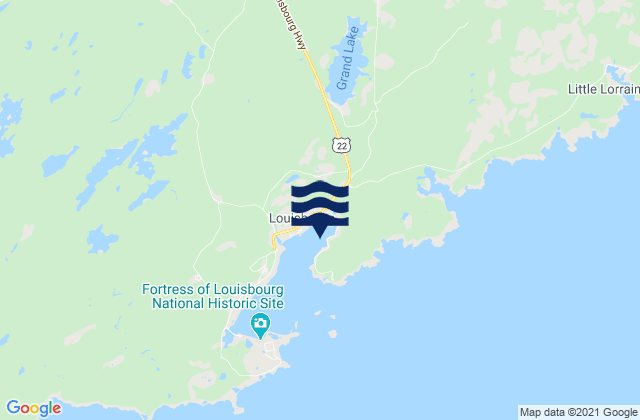 Mapa da tábua de marés em Louisbourg, Canada